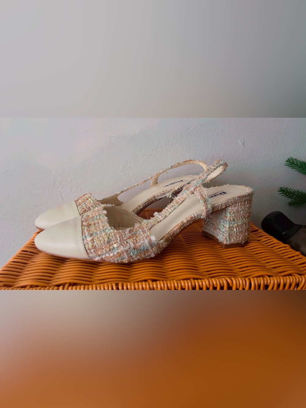 Dune London Tweed Block Heel Slingback Pumps